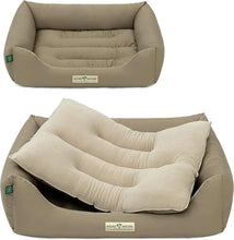 Lade das Bild in den Galerie-Viewer, Öko-Hundebett Luzern von HOUND&NATURE | Fleece-Seite | Recycelte Materialien | Oeko-Tex® Standard 100 | Taupe
