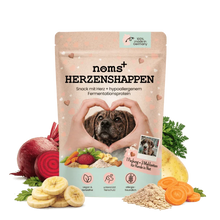 Lade das Bild in den Galerie-Viewer, Noms+ Herzenshappen Snack | Hypoallergener Softsnack für sensible Hunde | inkl. Tierschutzspende | 200g | Fräulein Plath