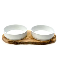 Lade das Bild in den Galerie-Viewer, Nachhaltige Futterstation RUSTY | Olivenholz & Porzellan | Natürliche Rohstoffe | 3 Größen 2 (2 x 0.9 Liter)