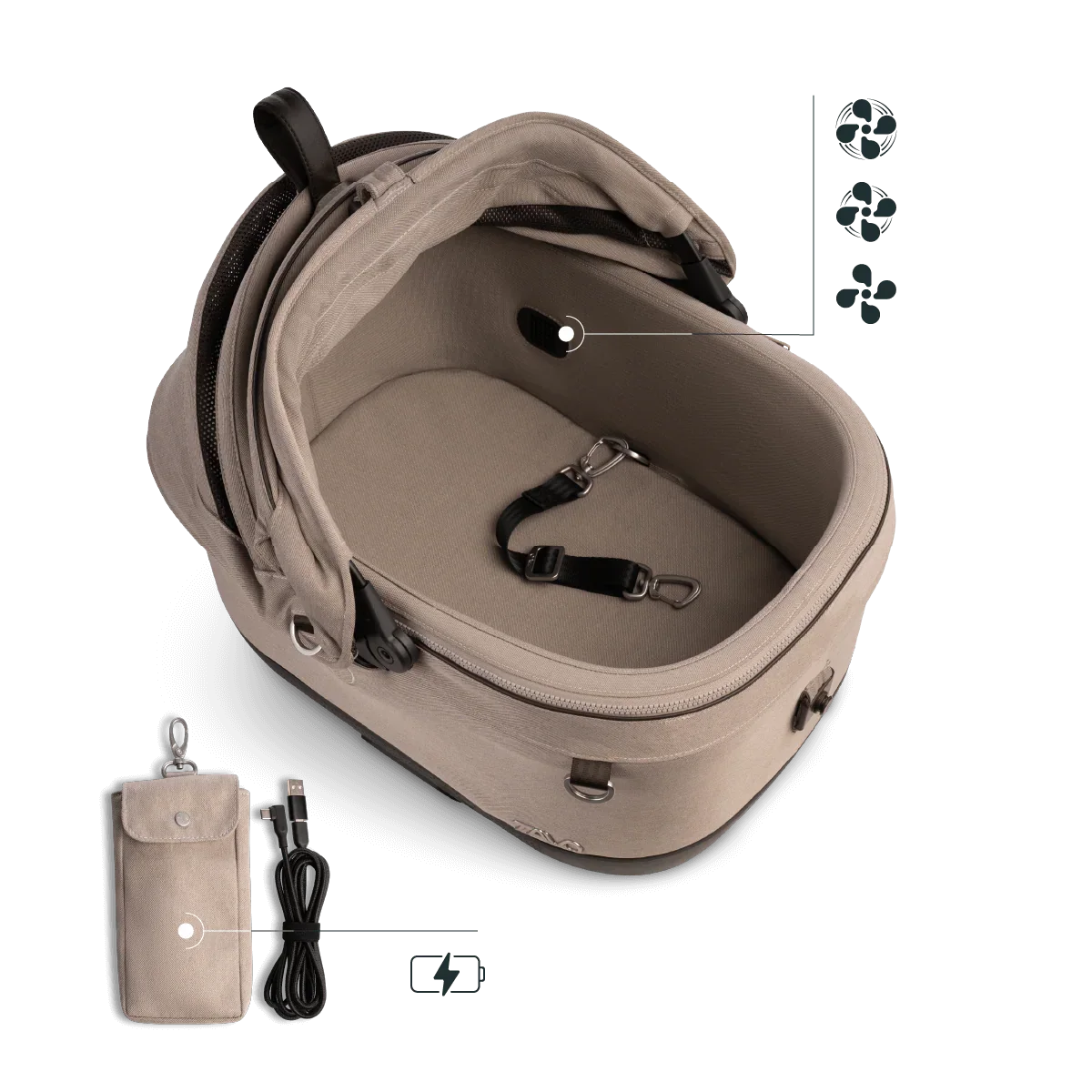 Isofix Autositz & Transportbox Maeve™ iso5x Wind Tavo | Integriertes Belüftungssystem | für Hunde bis 13.6 kg | GREENGUARD-Gold-Zertifizierung | Fawn