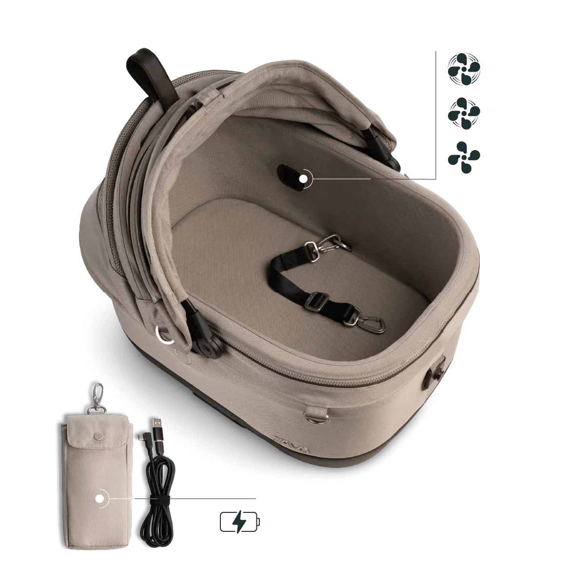 Isofix Autositz & Transportbox Maeve™ iso5x Wind Tavo | Integriertes Belüftungssystem | für Hunde bis 13.6 kg | GREENGUARD-Gold-Zertifizierung | Tawny