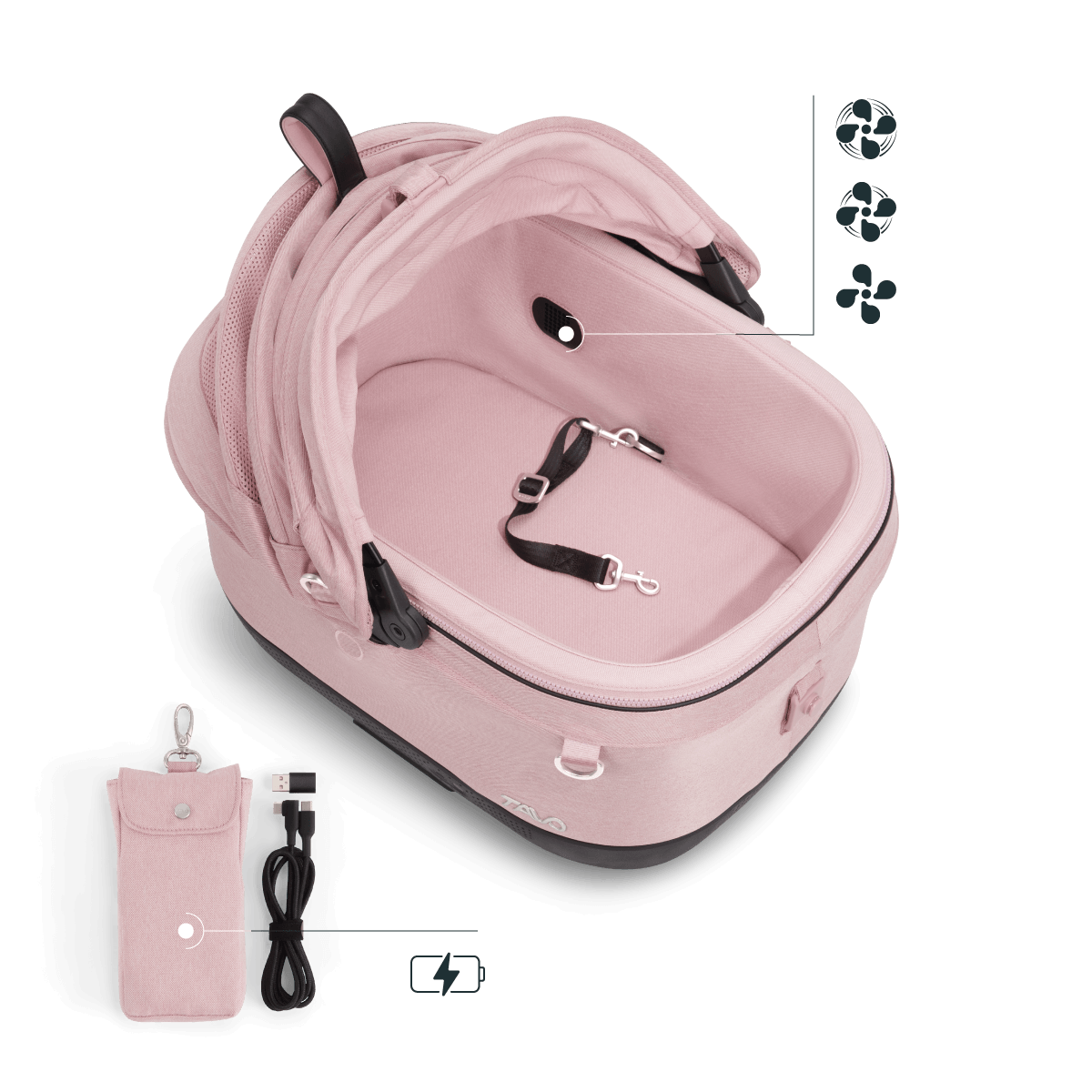 Isofix Autositz & Transportbox Maeve™ iso5x Wind Tavo | Integriertes Belüftungssystem | für Hunde bis 13.6 kg | GREENGUARD-Gold-Zertifizierung | Sakura | rosa