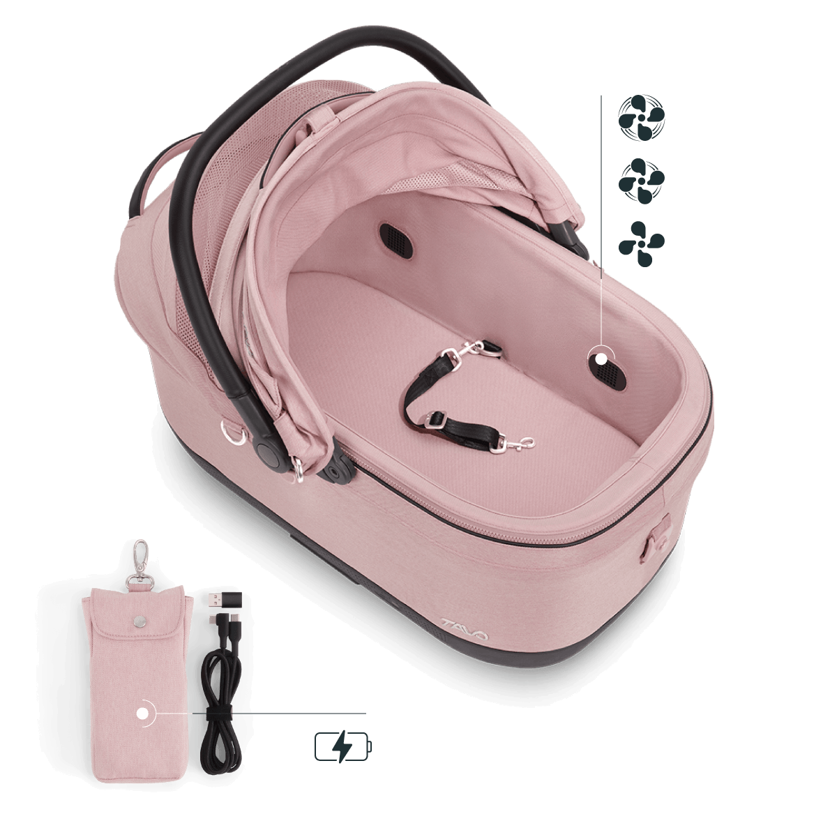 Tavo Isofix Autositz & Transportbox Maeve™ iso6x Wind Sakura (rosa) für Katzen & kleine Hunde bis 18 kg - mit integriertem Belüftungssystem | Leine