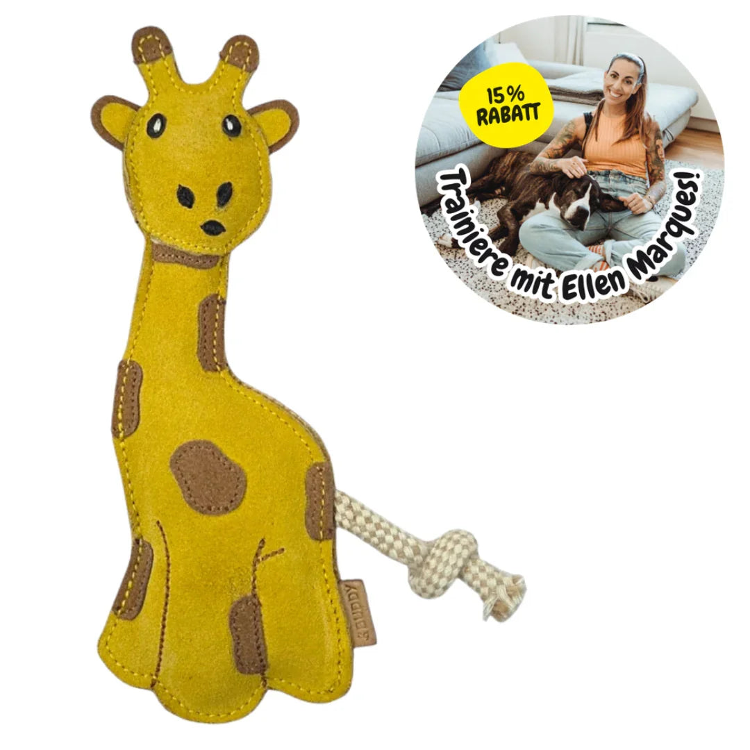 Hundespielzeug Leder Giraffe BUDDY Rabattcode Hundetrainerin Ellen Marques