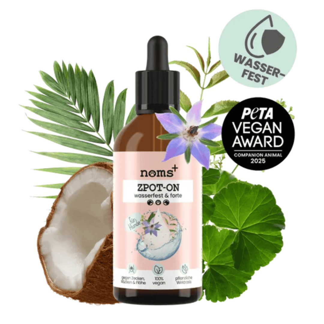WASSERFEST Noms+ Zpot-on Tropfen für Hunde gegen Flöhe, Zecken, Milben & Mücken | 100% Chemiefrei | 100ml Jahresvorrat | Fräulein Plath