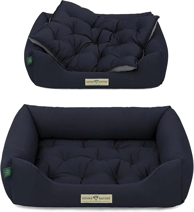 Orthopädisches Öko-Hundebett Zürich von HOUND&NATURE | Fleece-Seite | Recycelte Materialien | Oeko-Tex® Standard | Blau | Fräulein Plath