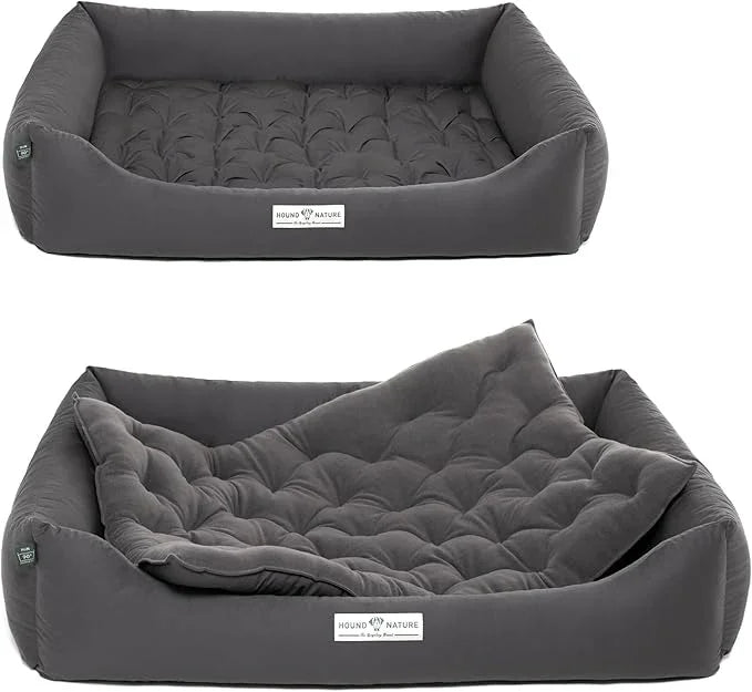 Orthopädisches Öko-Hundebett Zürich von HOUND&NATURE | Fleece-Seite | Recycelte Materialien | Oeko-Tex® Standard | Grau | Fräulein Plath
