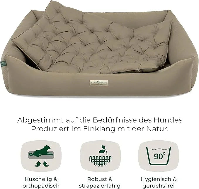 Orthopädisches Öko-Hundebett Zermatt von HOUND&NATURE | Recycelte Materialien | Oeko-Tex® Standard | Taupe | Fräulein Plath