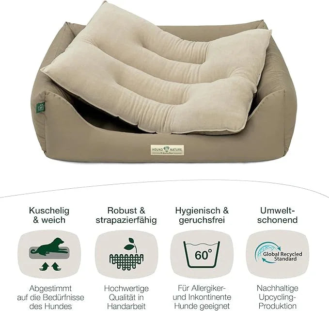 Öko-Hundebett Luzern von HOUND&NATURE | Fleece-Seite | Recycelte Materialien | Oeko-Tex® Standard 100 | Taupe