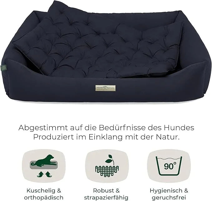 Orthopädisches Öko-Hundebett Zermatt von HOUND&NATURE | Recycelte Materialien | Oeko-Tex® Standard | Blau | Fräulein Plath