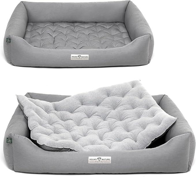 Orthopädisches Öko-Hundebett Zürich von HOUND&NATURE | Fleece-Seite | Recycelte Materialien | Oeko-Tex® Standard | Hellgrau | Fräulein Plath