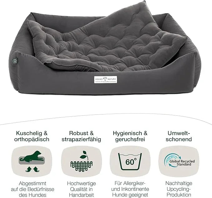 Orthopädisches Öko-Hundebett Zürich von HOUND&NATURE | Fleece-Seite | Recycelte Materialien | Oeko-Tex® Standard | Grau | Fräulein Plath