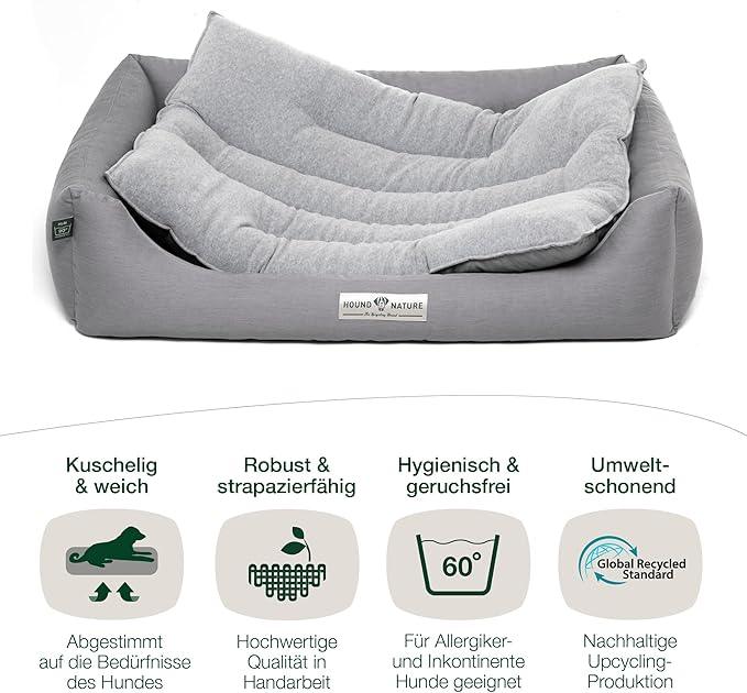 Öko-Hundebett Luzern von HOUND&NATURE | Fleece-Seite | Recycelte Materialien | Oeko-Tex® Standard 100 | Hellgrau