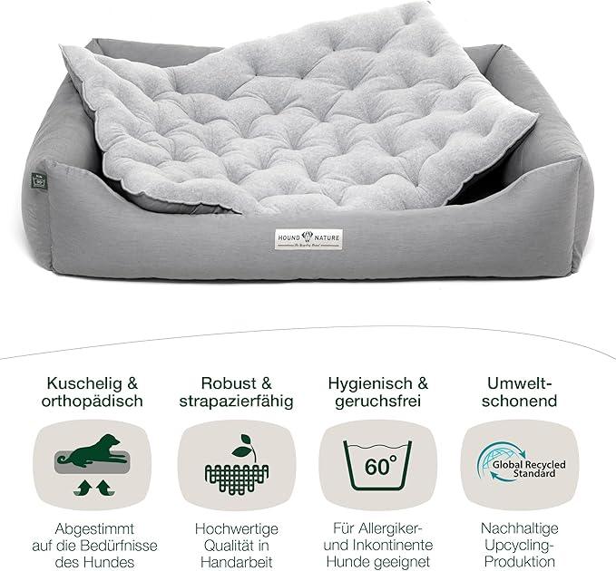 Orthopädisches Öko-Hundebett Zürich von HOUND&NATURE | Fleece-Seite | Recycelte Materialien | Oeko-Tex® Standard | Hellgrau | Fräulein Plath
