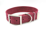 Hundehalsband mit Dornschnalle | Korkleder | Umweltfreundlich | Robust & Vegan | Dunkelrot/Silber | Fräulein Plath