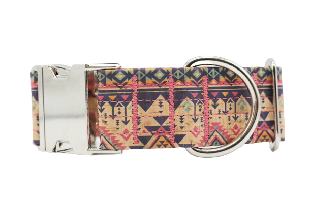 Öko-Hundehalsband | Korkleder | Vegan | Ethno Pink | Beschläge wählbar