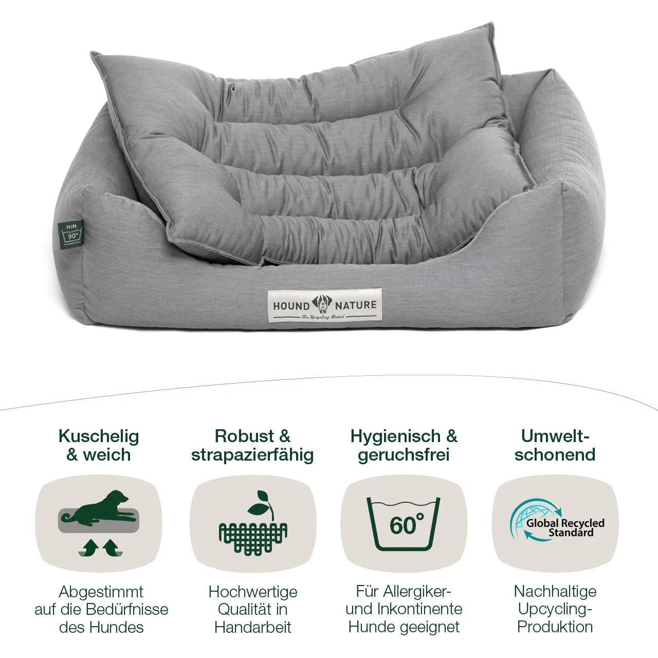 Öko-Hundebett Bern von HOUND&NATURE | Recycelte Materialien | Oeko-Tex® Standard 100 | Hellgrau