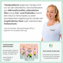 Lade das Bild in den Galerie-Viewer, Noms+ Haut &amp; Fell Komplex für Hunde | Unterstützt die Hautbarriere | Snacks mit Biotin, Zink &amp; Nachtkerzenöl | Vegan &amp; tierleidfrei | 200g
