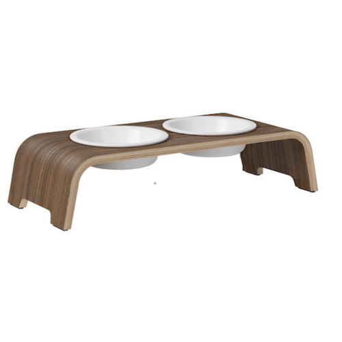 Futterstation dogBar® für Hunde | Porzellan | Nussbaum