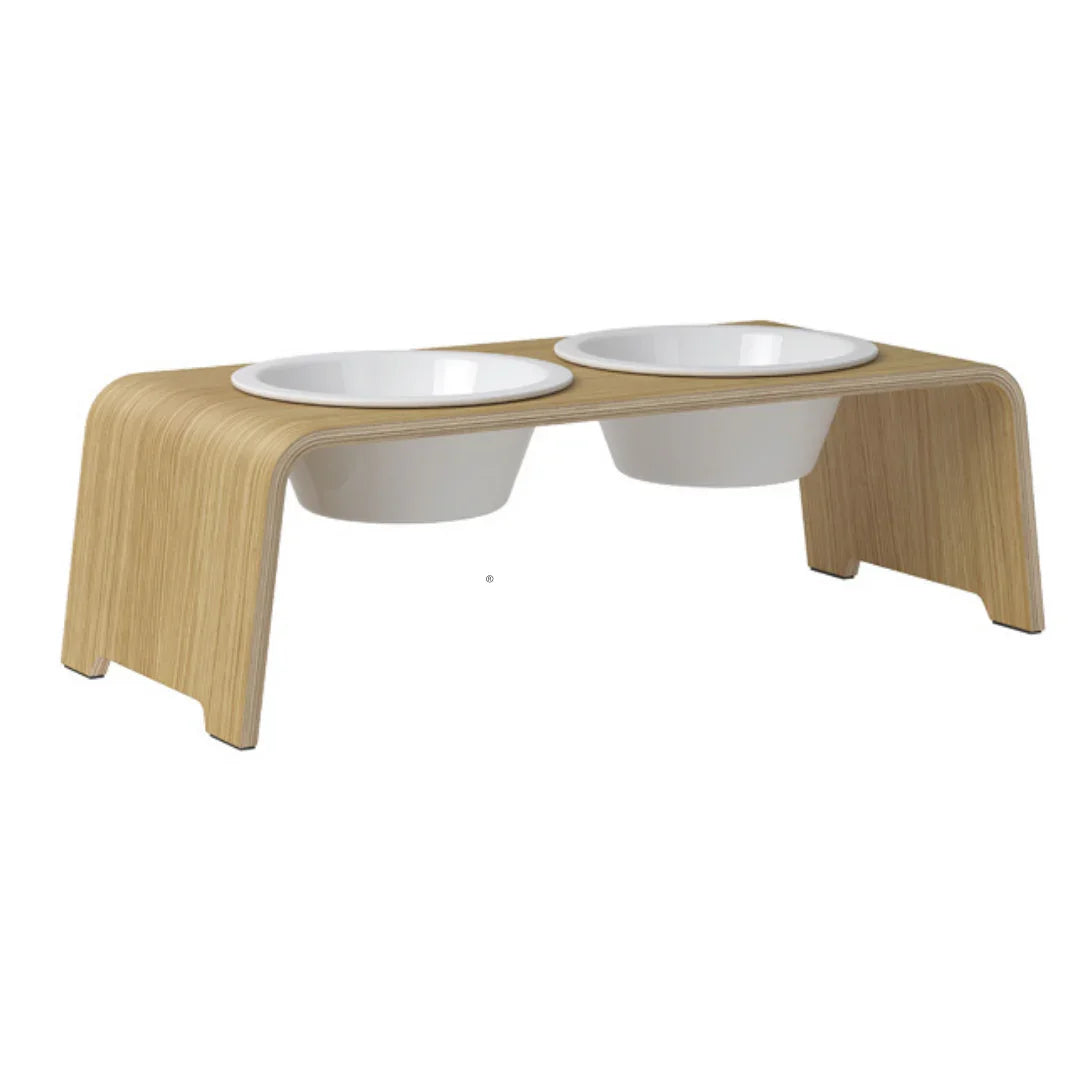 Futterstation dogBar® für Hunde | Porzellan | Eiche hell | NEU: 6 Größen