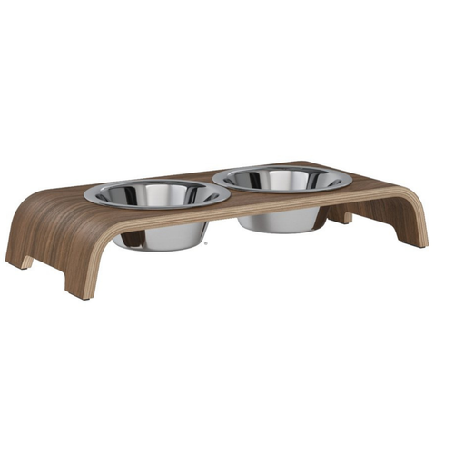 Futterstation dogBar® für Hunde | Edelstahl | Nussbaum | 5 Größen