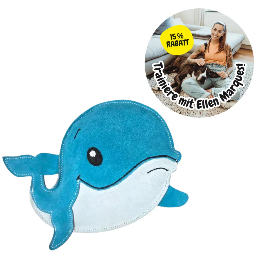 Nachhaltiges BUDDY. Leder Hundespielzeug Wal - schadstofffrei - inkl. 15% Rabatt Hundetraining Ellen Marques | Fräulein Plath