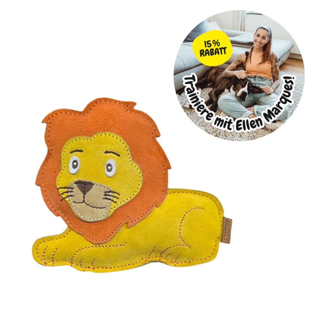 Nachhaltiges BUDDY. Leder Hundespielzeug Löwe - schadstofffrei - inkl. 15% Rabatt Hundetraining Ellen Marques | Fräulein Plath