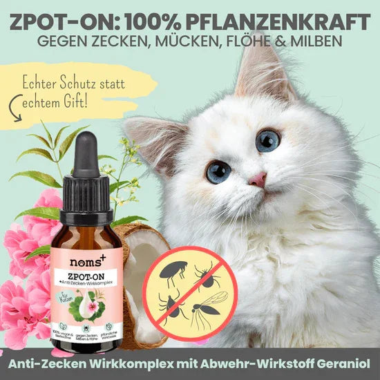PROBIERANGEBOT! Noms+ Zpot-on für Katzen gegen Zecken, Flöhe & Co. | 100% Chemiefrei | 30ml Jahresvorrat | 100% vegan & tierleidfrei | Fräulein Plath