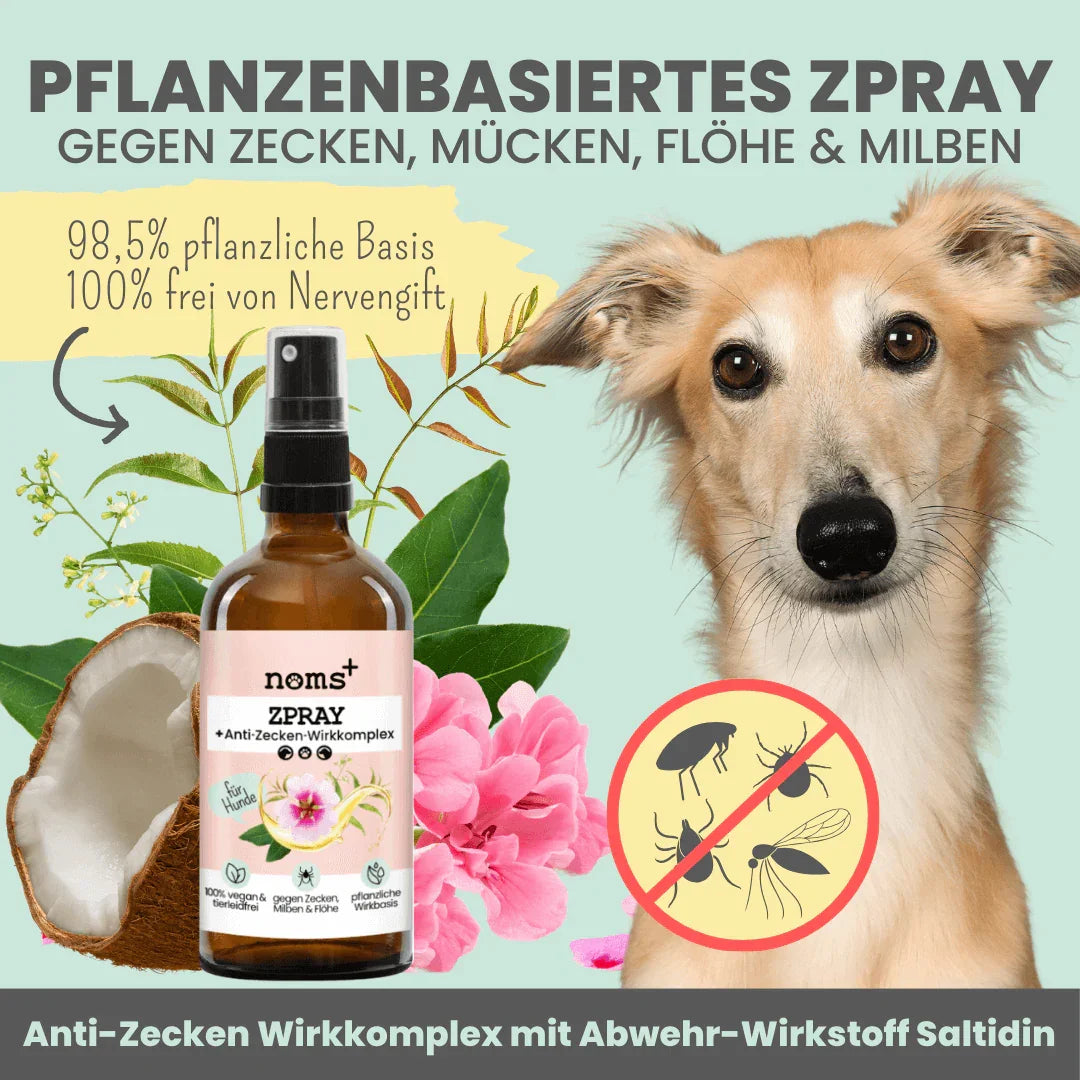 Noms+ Anti-Zecken Spray für Hunde gegen Flöhe, Zecken, Milben & Mücken | 100% Chemiefrei | 100ml Jahresvorrat | Fräulein Plath