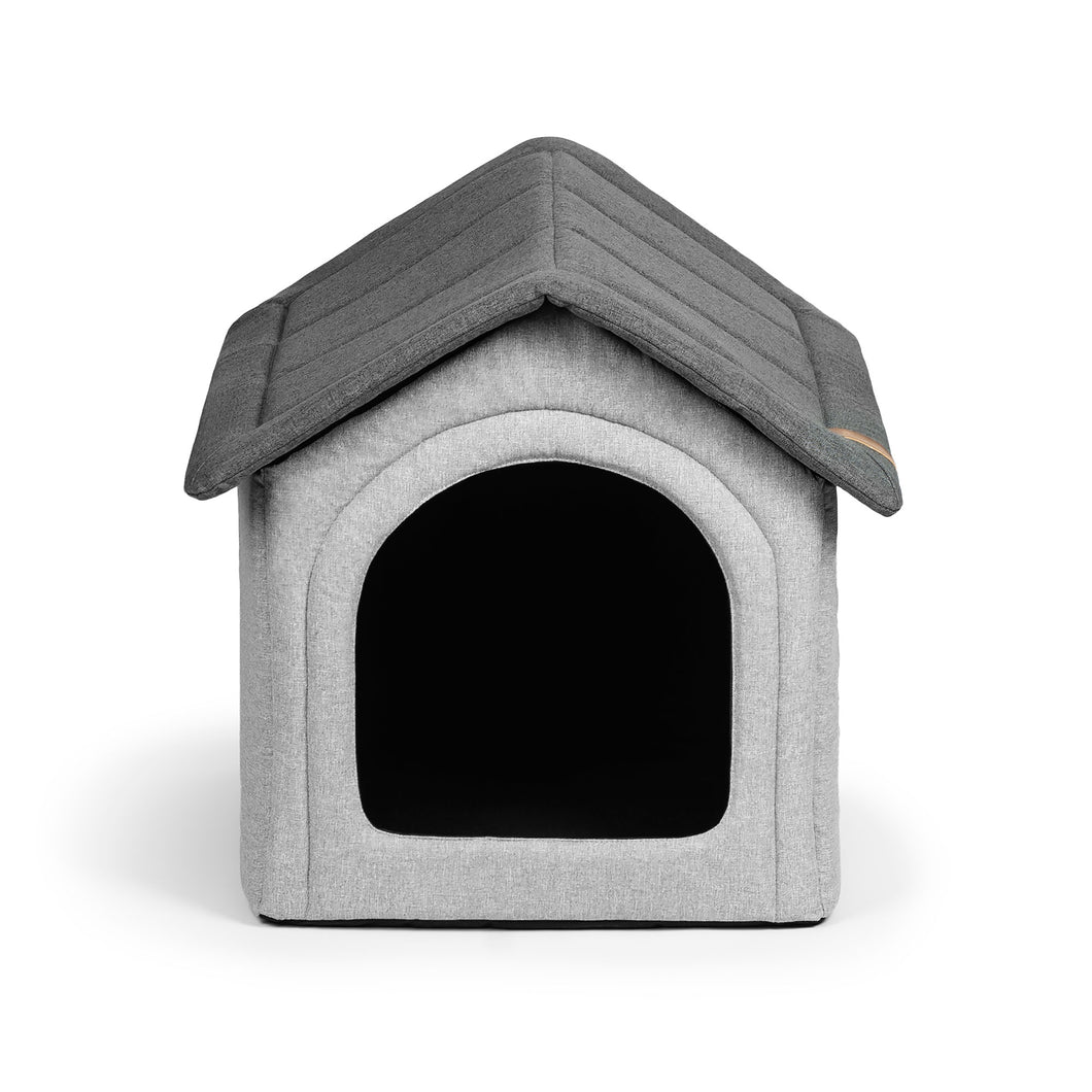 Hundehütte HOME für drinnen & draußen | Öko-Tex 100 zertifiziert | 4 Größen | Grau Melange