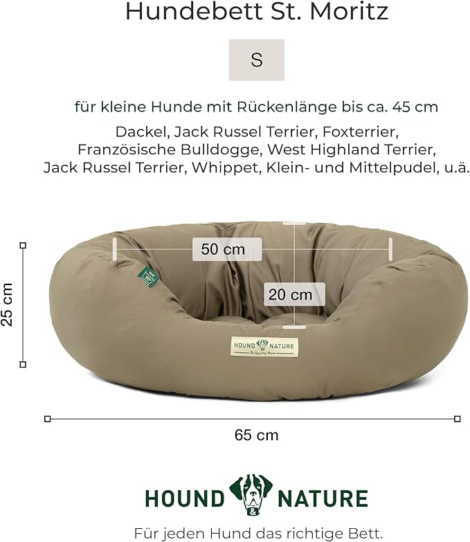 Rundes Öko-Hundebett St.Moritz von HOUND&NATURE | Recycelte Materialien | Oeko-Tex® Standard 100  | Taupe