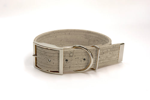 Hundehalsband mit Dornschnalle | Korkleder | Umweltfreundlich | Robust & Vegan | Snow/Silber