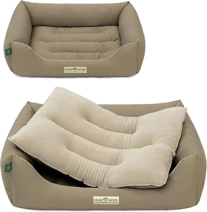Öko-Hundebett Luzern von HOUND&NATURE | Fleece-Seite | Recycelte Materialien | Oeko-Tex® Standard 100 | Taupe