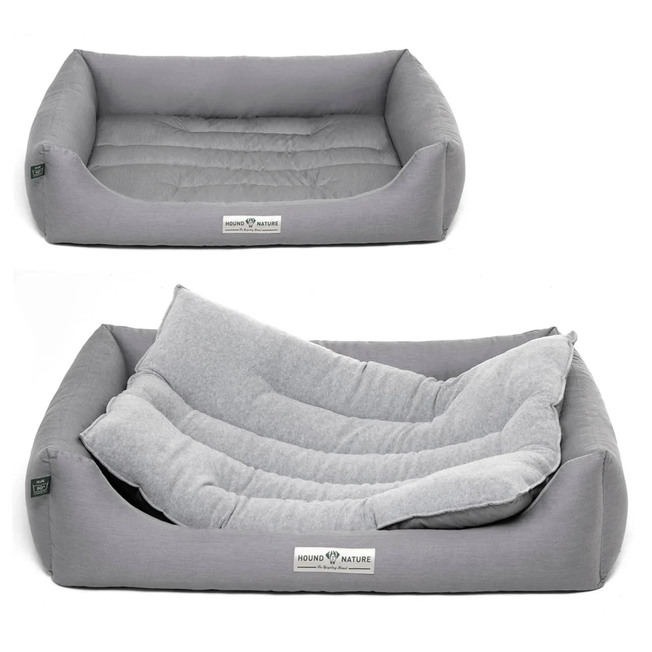 Öko-Hundebett Luzern von HOUND&NATURE | Fleece-Seite | Recycelte Materialien | Oeko-Tex® Standard 100 | Hellgrau
