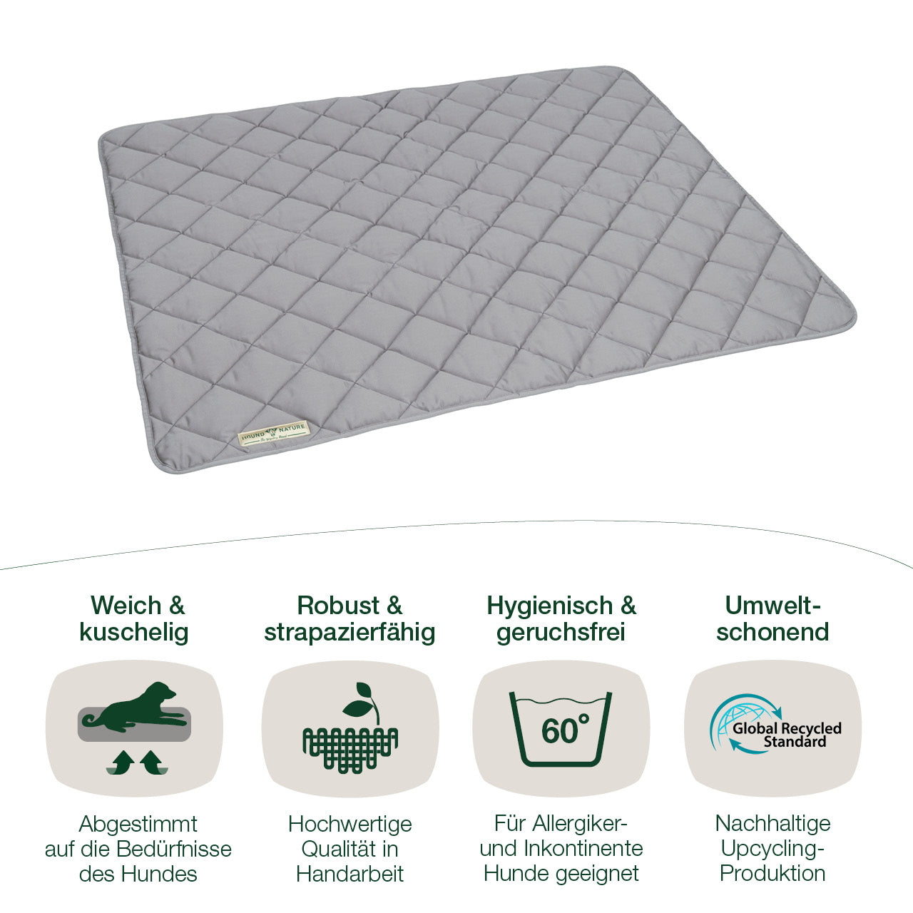 Öko Hundedecke Davos HOUND&NATURE | Wasserfest & recycelte Materialien | Oeko-Tex® Standard 100  | Hellgrau