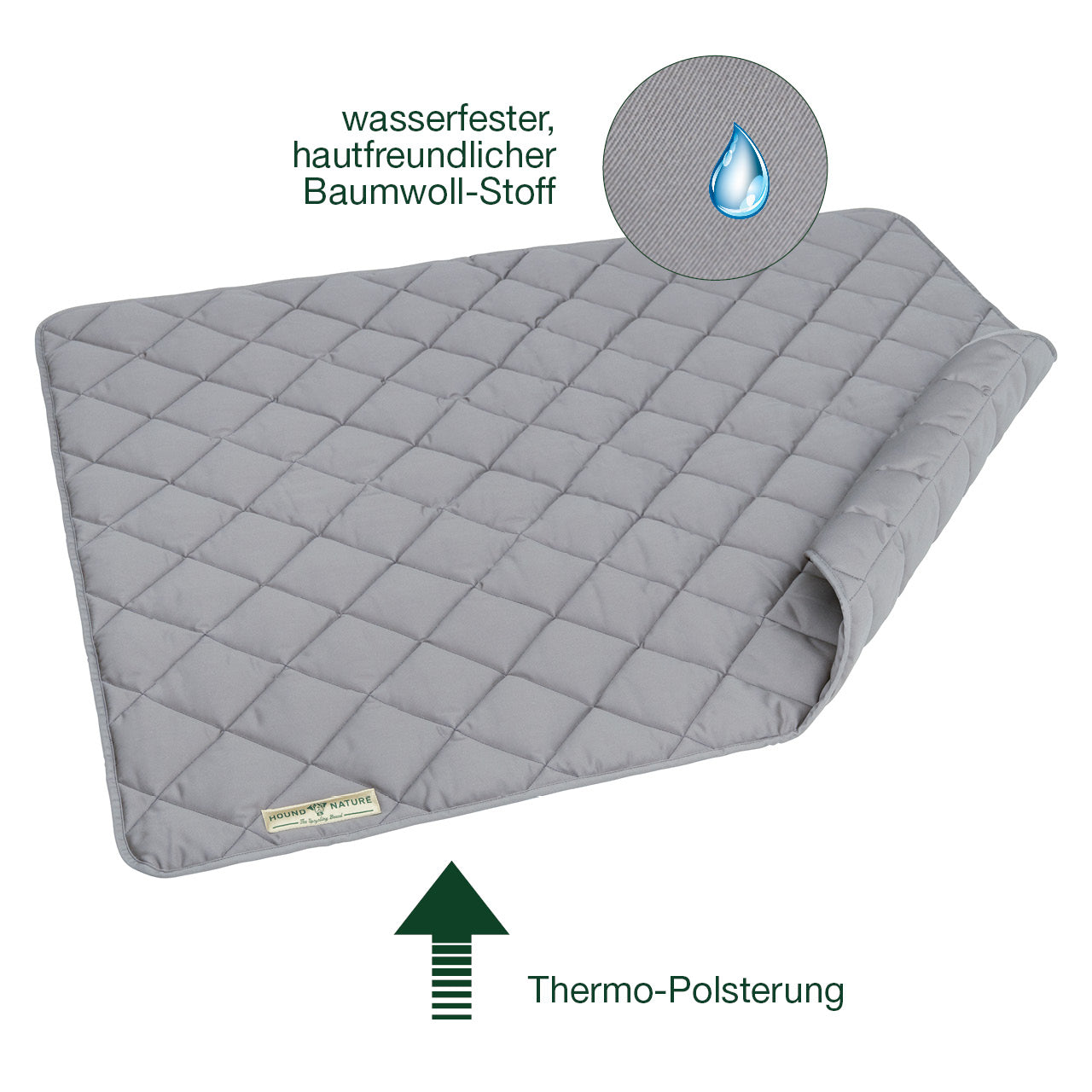 Öko Hundedecke Davos HOUND&NATURE | Wasserfest & recycelte Materialien | Oeko-Tex® Standard 100  | Hellgrau