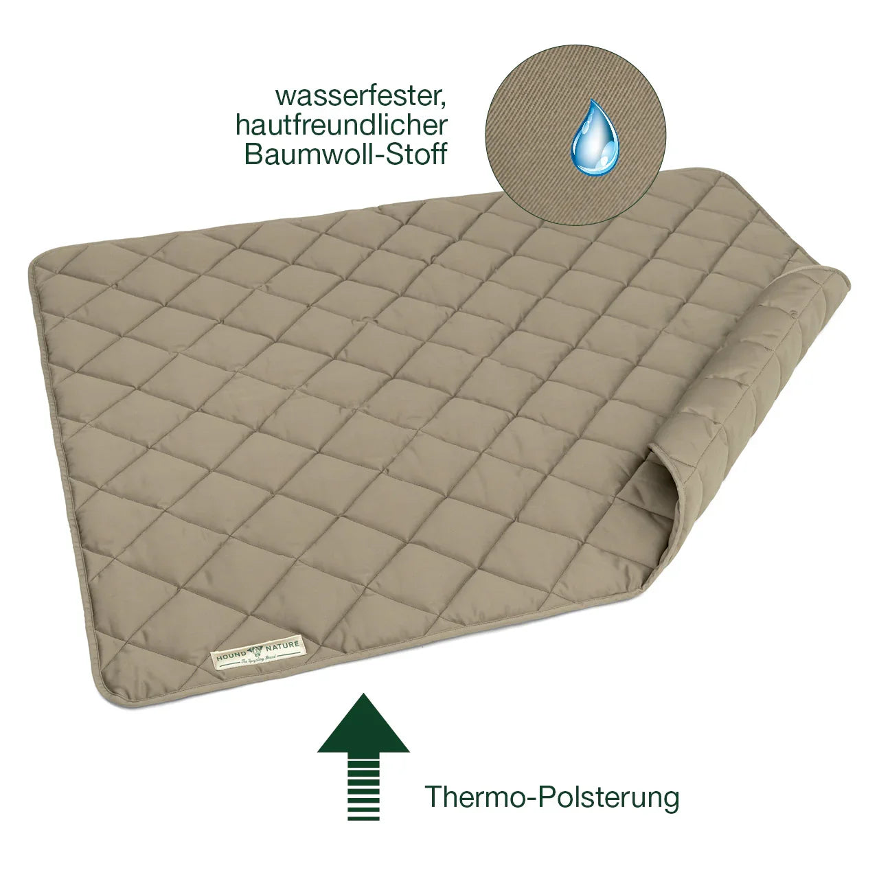 Öko Hundedecke Davos HOUND&NATURE | Wasserfest & recycelte Materialien | Oeko-Tex® Standard 100 | Taupe