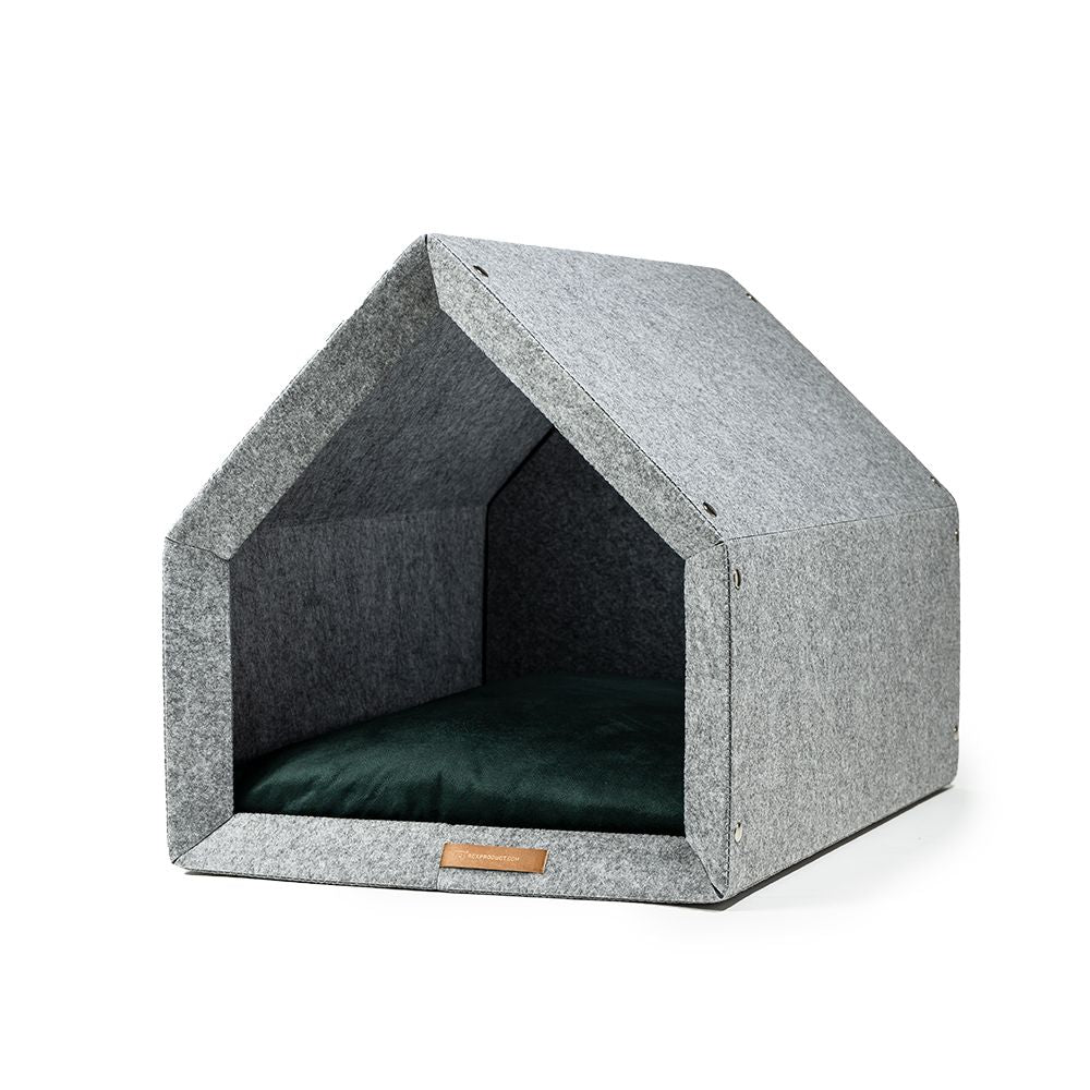 Indoor Hundehütte & Katzenhaus | 100% recycelt | Hellgrau | Matratze aus 11 Farben wählbar