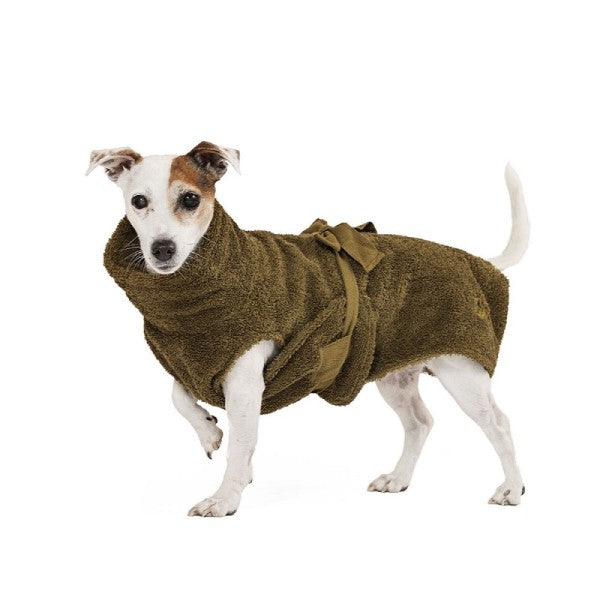 Hundebademantel | Bio-Baumwolle | Weich & saugstark | Olive