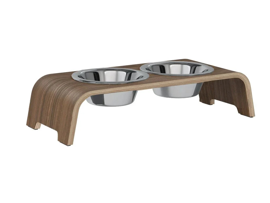 Futterstation dogBar® für Hunde | Edelstahl | Nussbaum